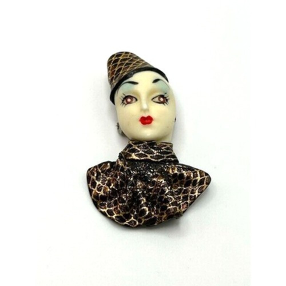 Vintage Art Deco Lady‎ Woman Brooch Pin 2.5x1.5 Inches